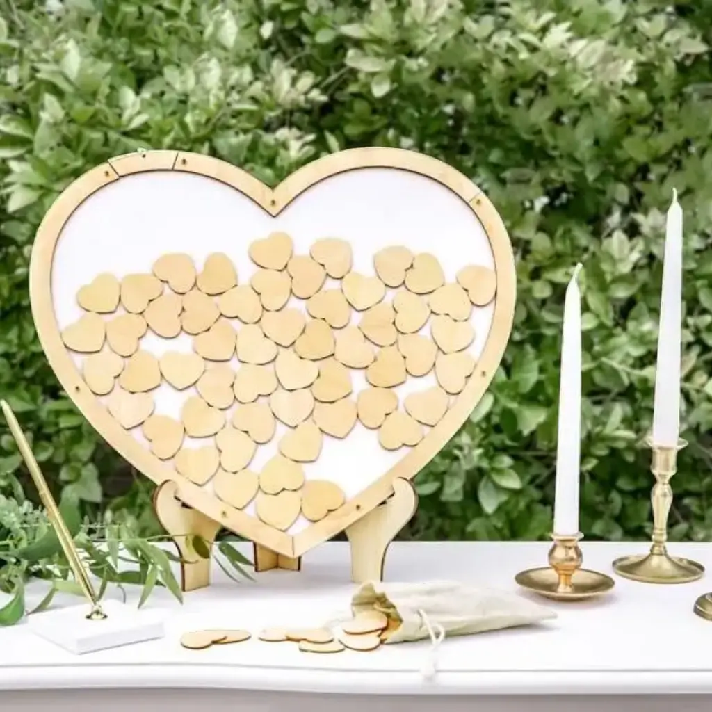 Livre d&#39;or en bois - Coeur + Support