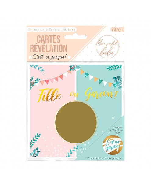 6 Cartes à gratter Révélation "Fille ou Garçon" - GARÇON 
