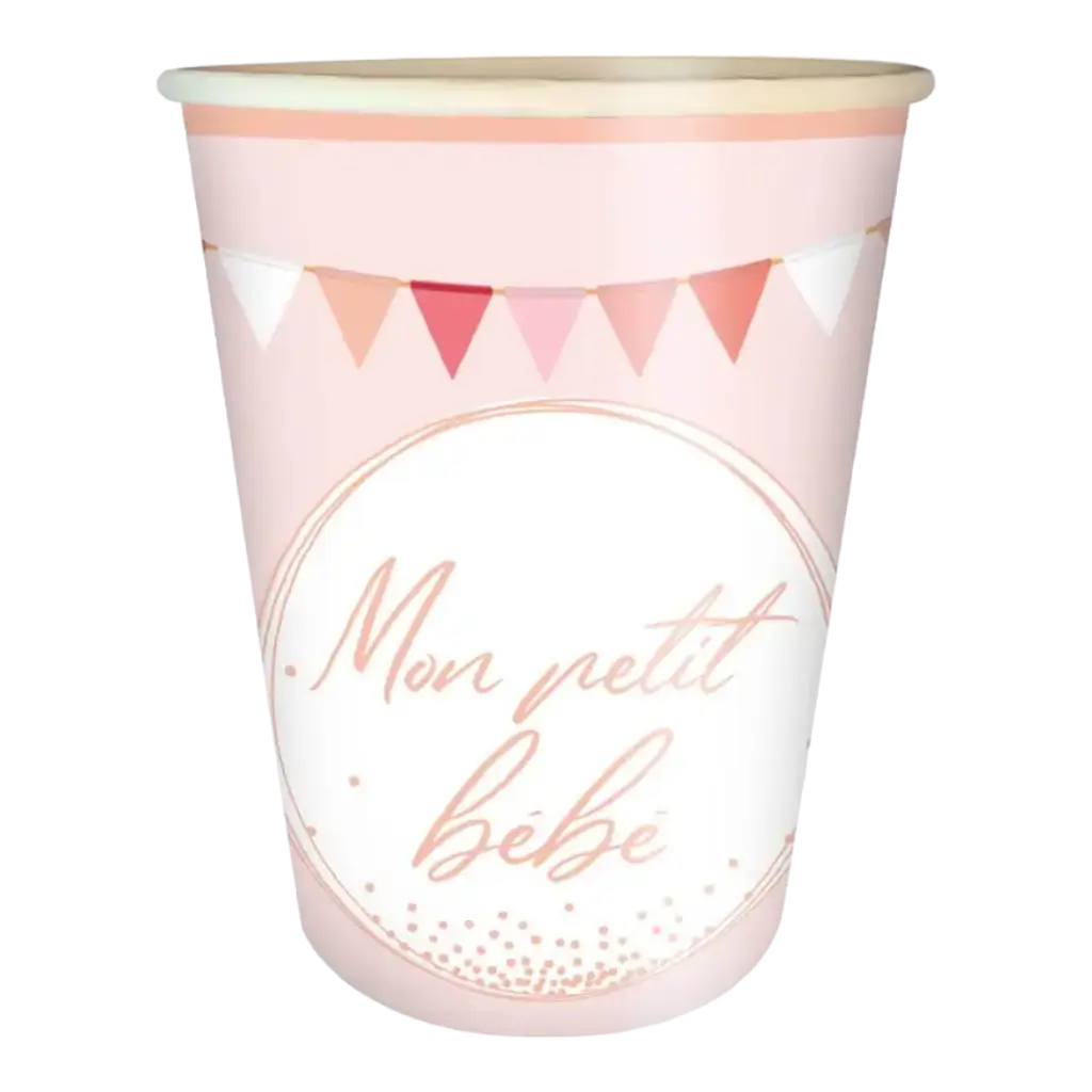 Gobelet en papier "Mon petit Bébé" Rose - lot de 6 