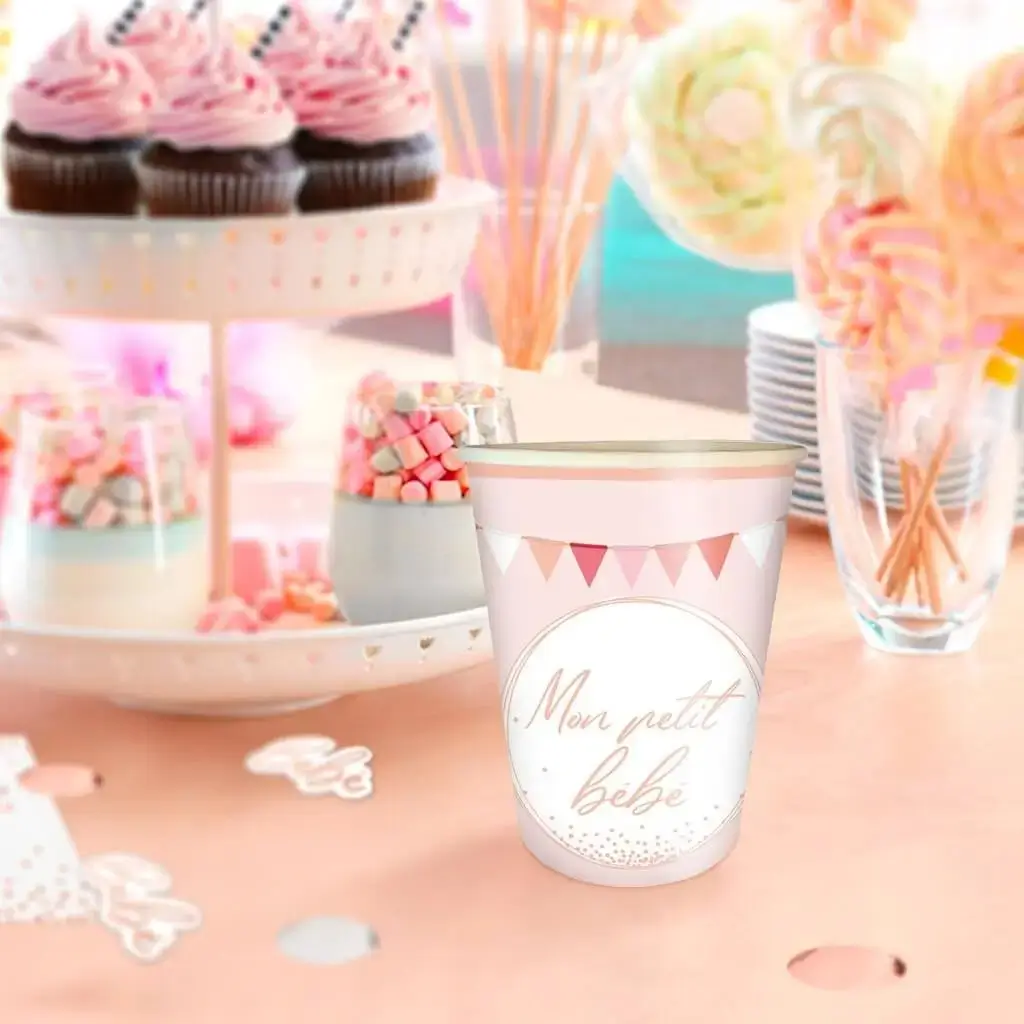 Gobelet en papier Mon petit Bébé Rose - lot de 6 