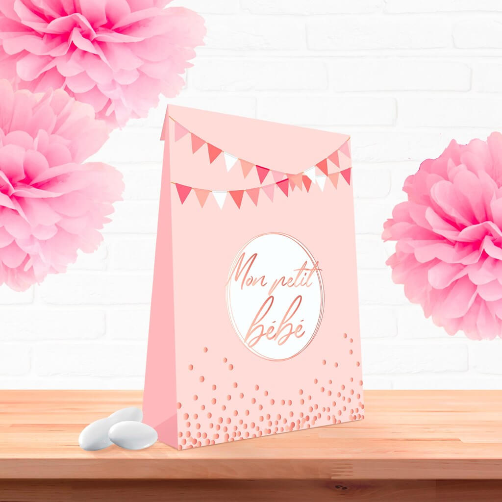 Pochette Cadeau Rose "Mon petit Bébé" - lot de 6