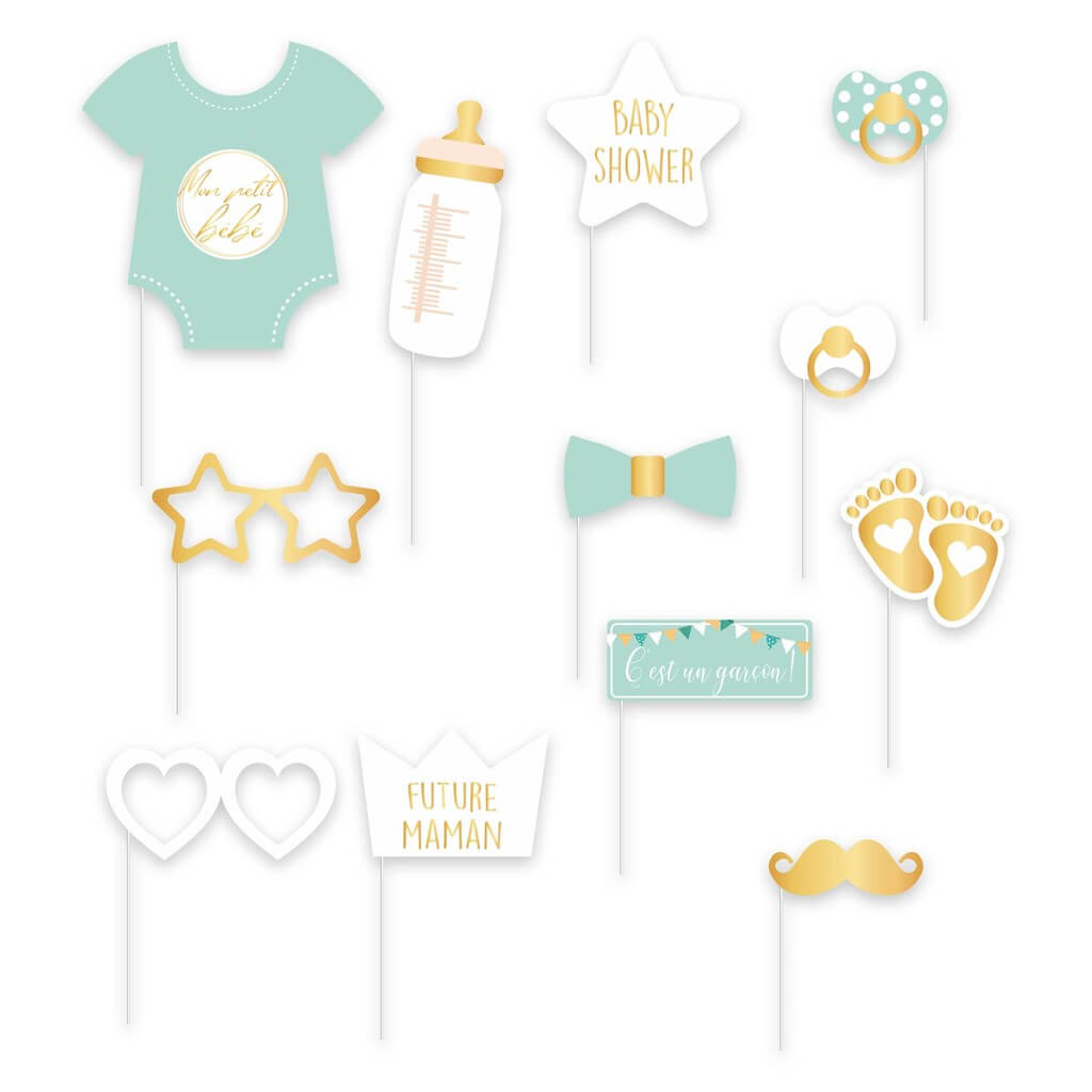 Photobooth Baby Shower bleu  - 12 accessoires 