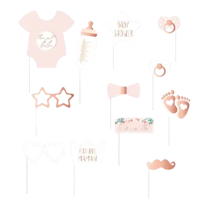 Photobooth Baby Shower Rose - 12 accessoires