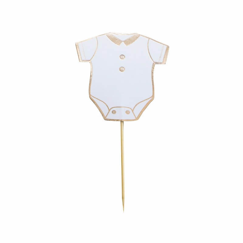Pic décoration gâteau "body"  blanc et doré - Lot de 10