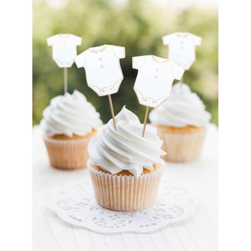 Pic décoration gâteau "body"  blanc et doré - Lot de 10