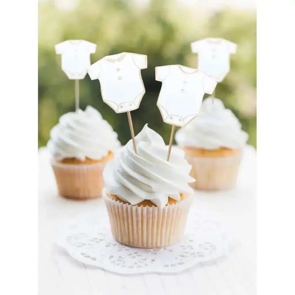Pic décoration gâteau body  blanc et doré - Lot de 10