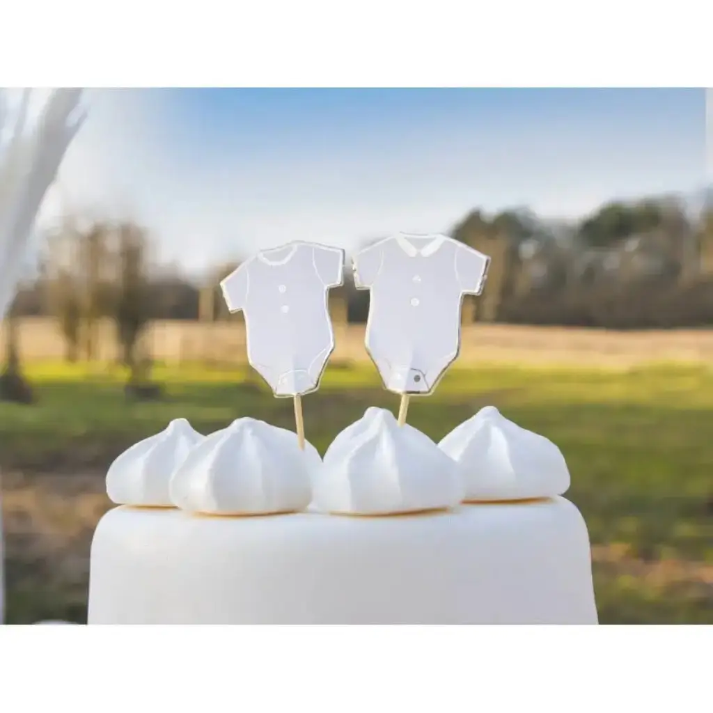 Pic décoration gâteau body  blanc et doré - Lot de 10