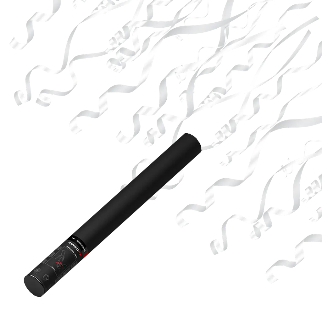 CANON À CONFETTIS MANUEL - SERPENTIN BLANC 50 CM - MAGIC FX