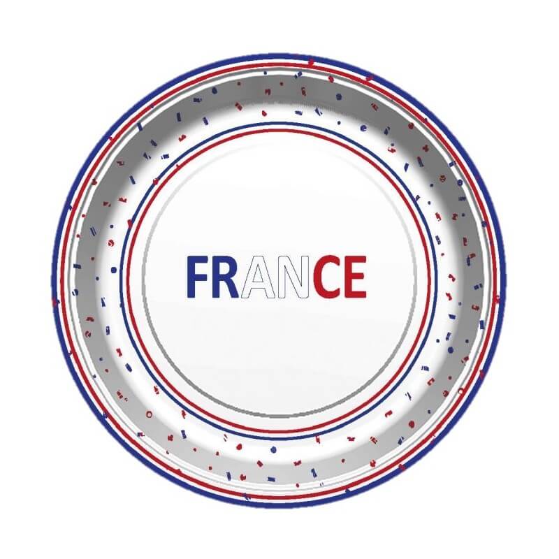 LOT DE 8 ASSIETTES - ALLEZ LA FRANCE - BLEU BLANC ROUGE 22CM