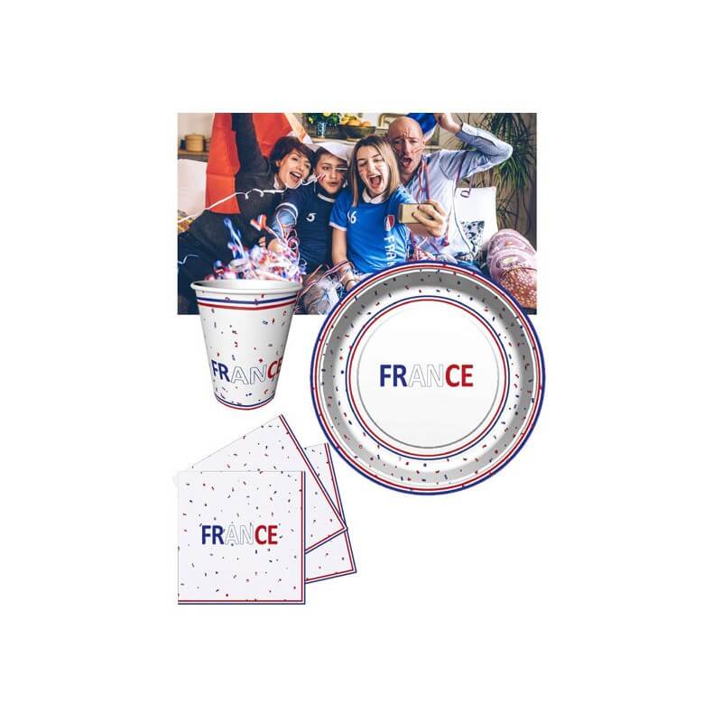 LOT DE 8 ASSIETTES - ALLEZ LA FRANCE - BLEU BLANC ROUGE 22CM