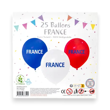 LOT DE 25 BALLONS - BLEU BLANC ROUGE - FRANCE - 30CM