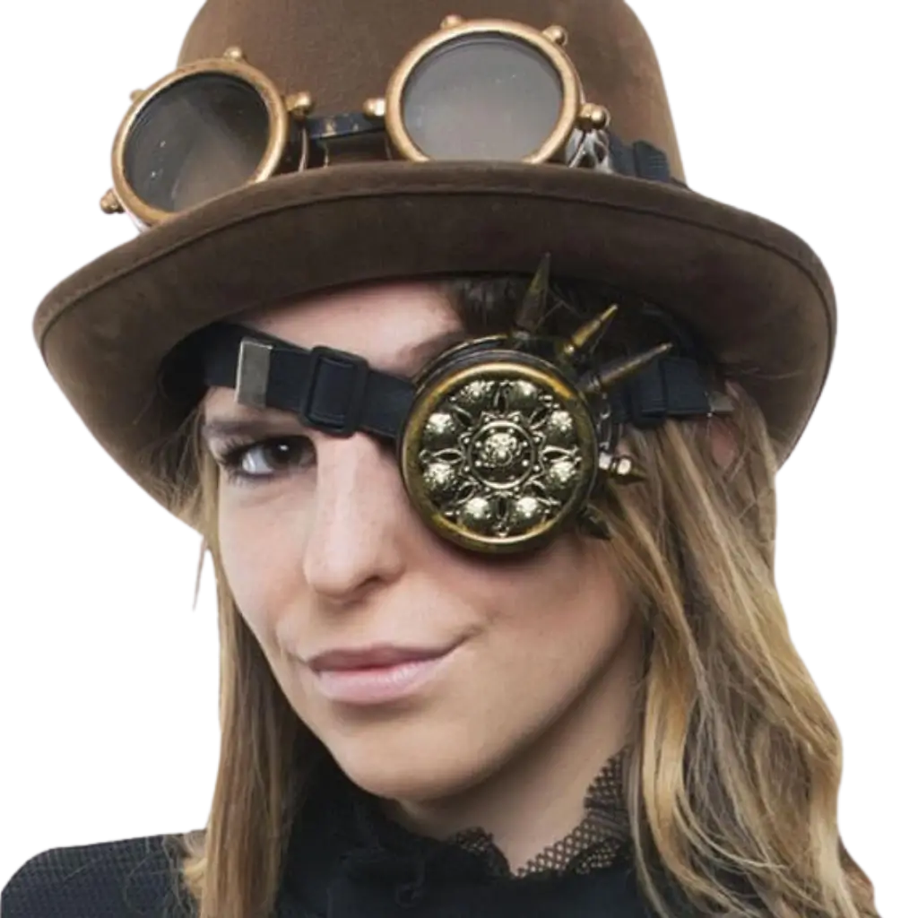 Monocle steampunk doré avec motifs et pointes