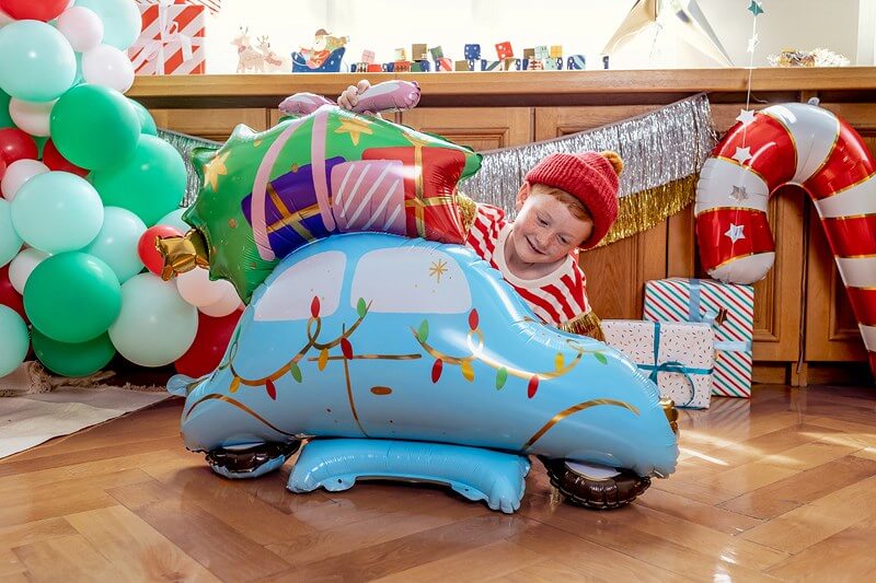 Ballon Noël Voiture + Sapin/Cadeaux - Aluminium - 102x100cm