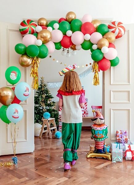 Lot de 6 ballons Noël imprimés - Rouge/Vert/Bleu/Or - 30cm