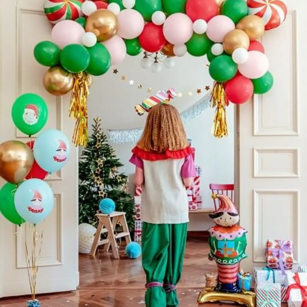 Lot de 6 ballons Noël imprimés - Rouge/Vert/Bleu/Or - 30cm