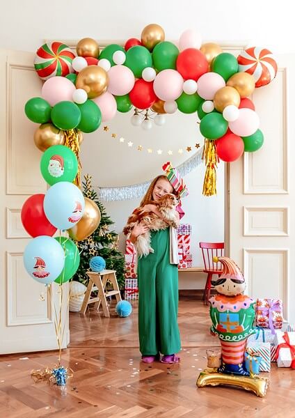 Lot de 6 ballons Noël imprimés - Rouge/Vert/Bleu/Or - 30cm