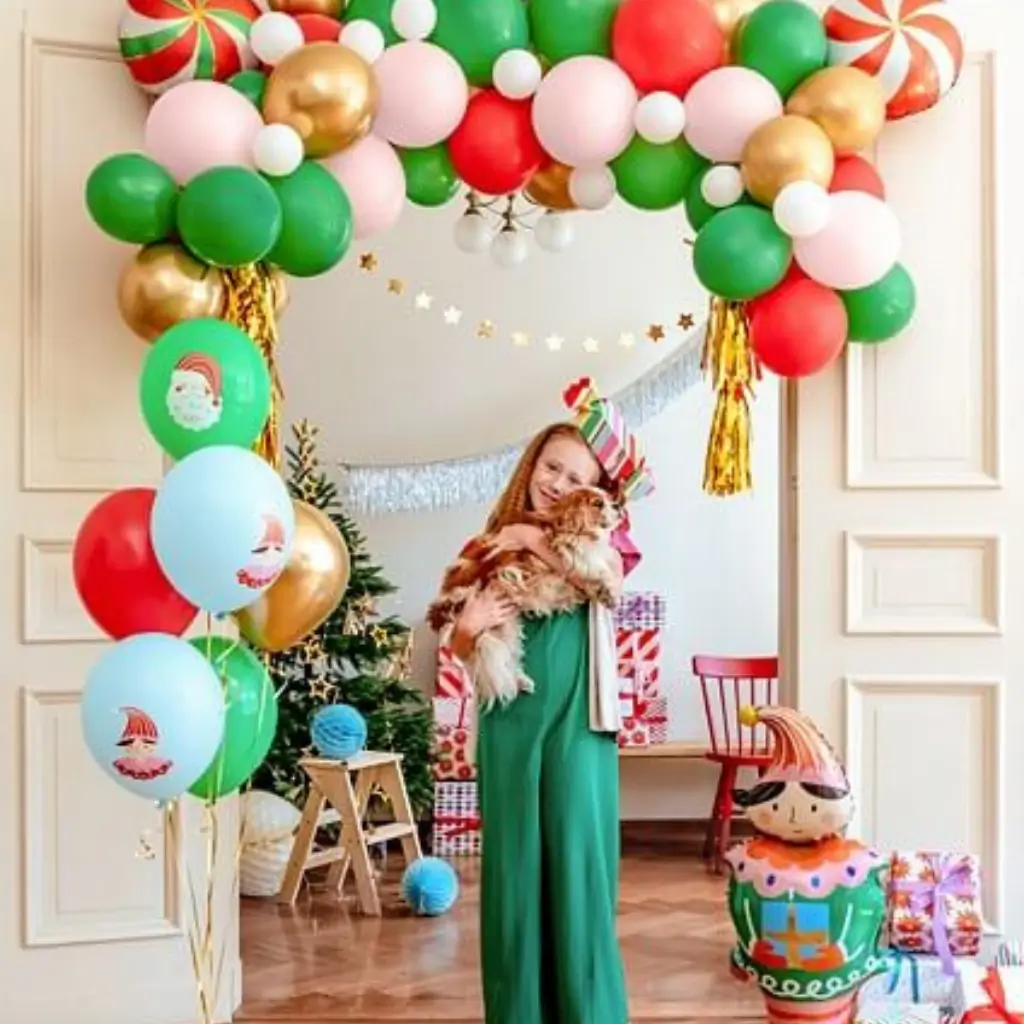 Lot de 6 ballons Noël imprimés - Rouge/Vert/Bleu/Or - 30cm