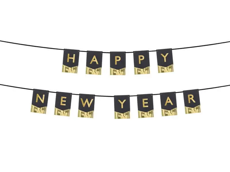 Guirlande HAPPY NEW YEAR - Noir & Or - 135x16,5 cm