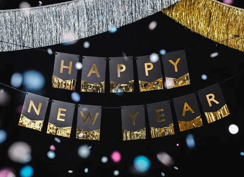 Guirlande HAPPY NEW YEAR - Noir &amp; Or - 135x16,5 cm