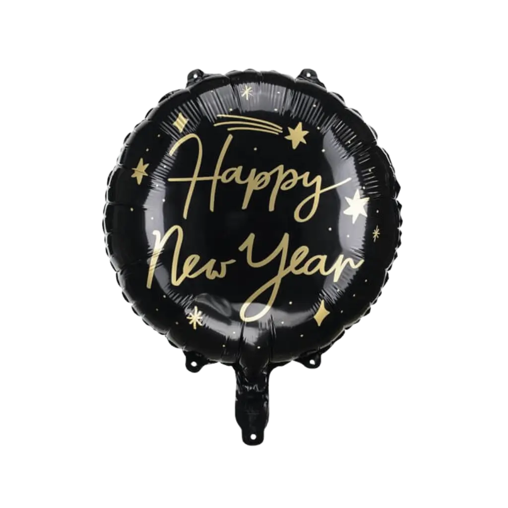 6 palloncini Happy New Year nero e oro
