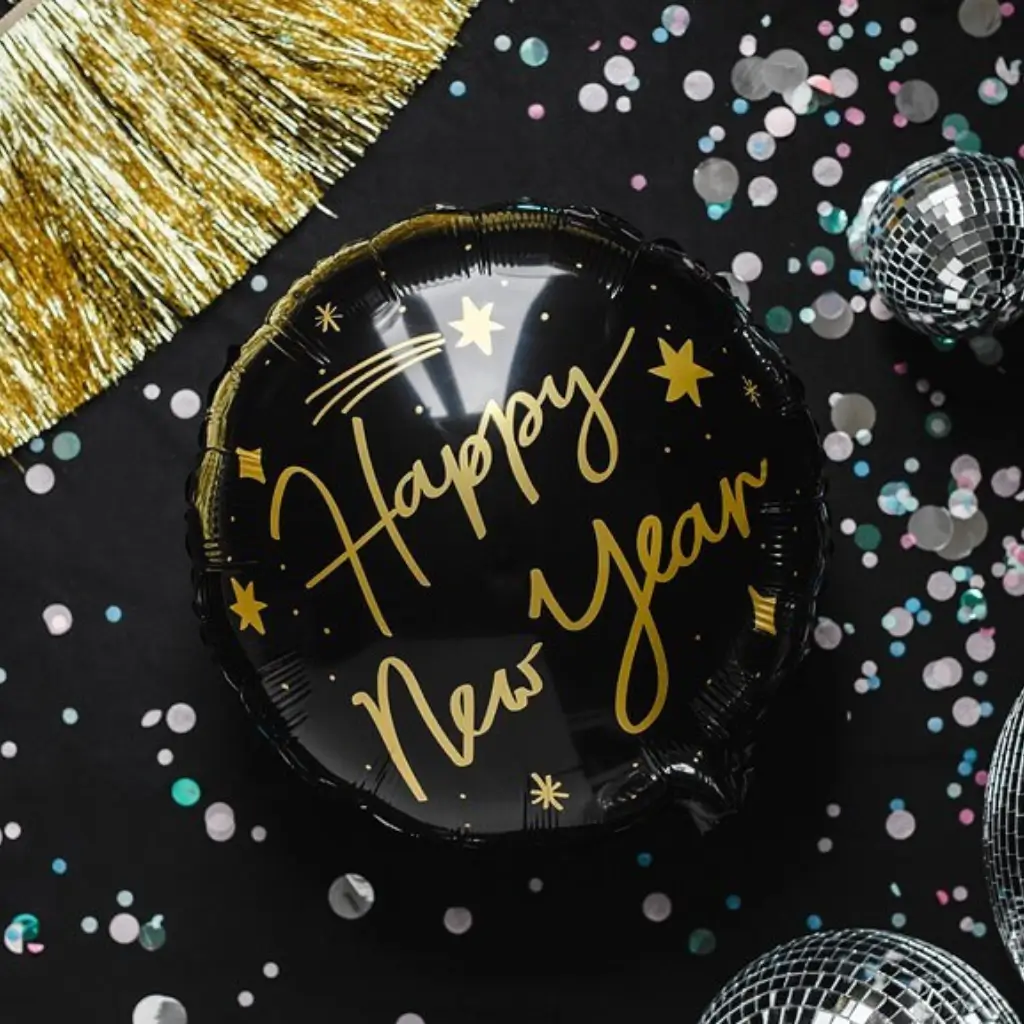 Ballon Aluminium - HAPPY NEW YEAR - Noir &amp; Or - 45cm