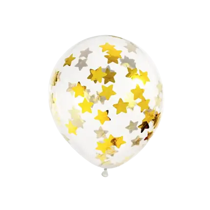 Lot de 6 Ballons Confettis Transparent - Étoile Or - 30cm