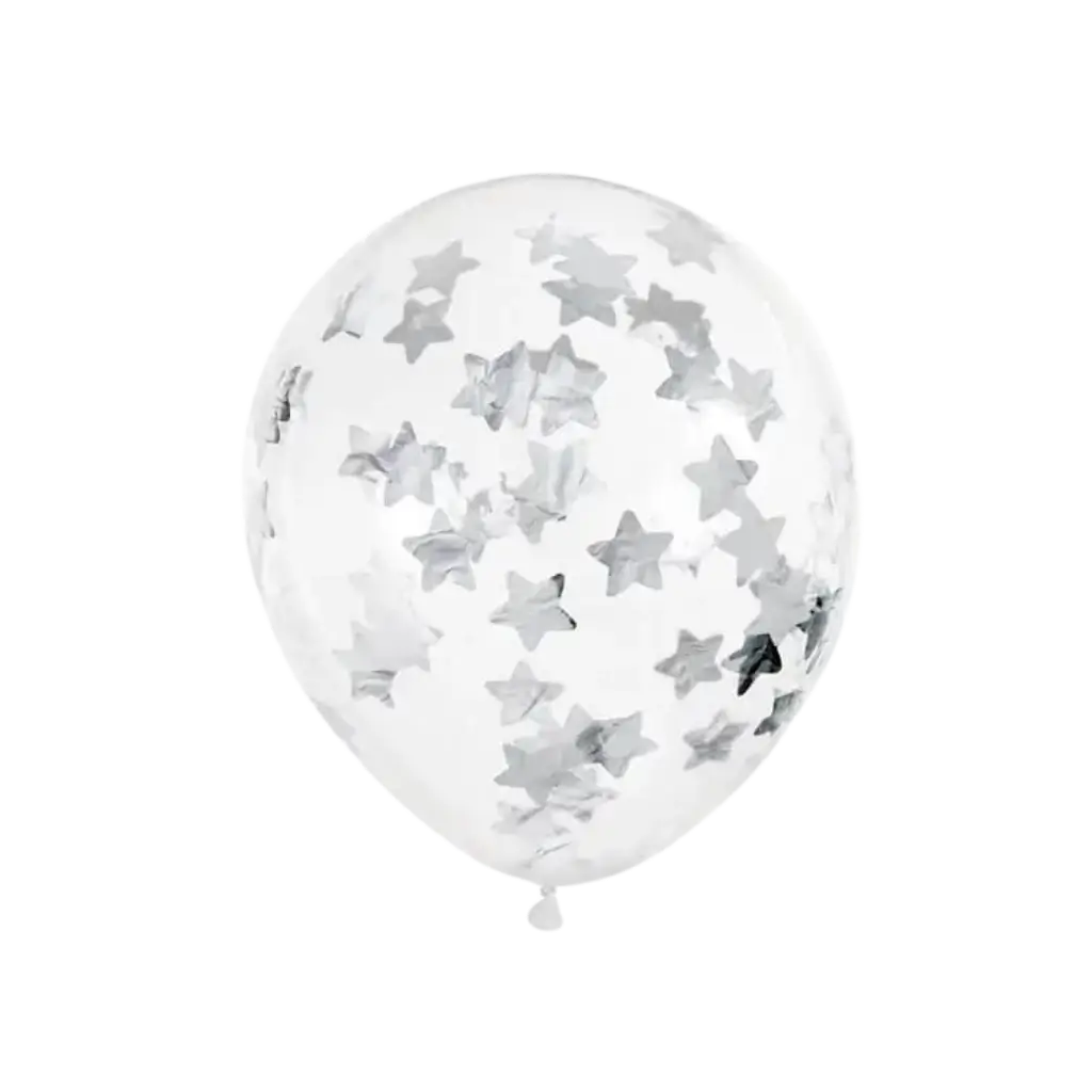 Lot de 6 Ballons Confettis Transparent - Étoile Argent -30cm