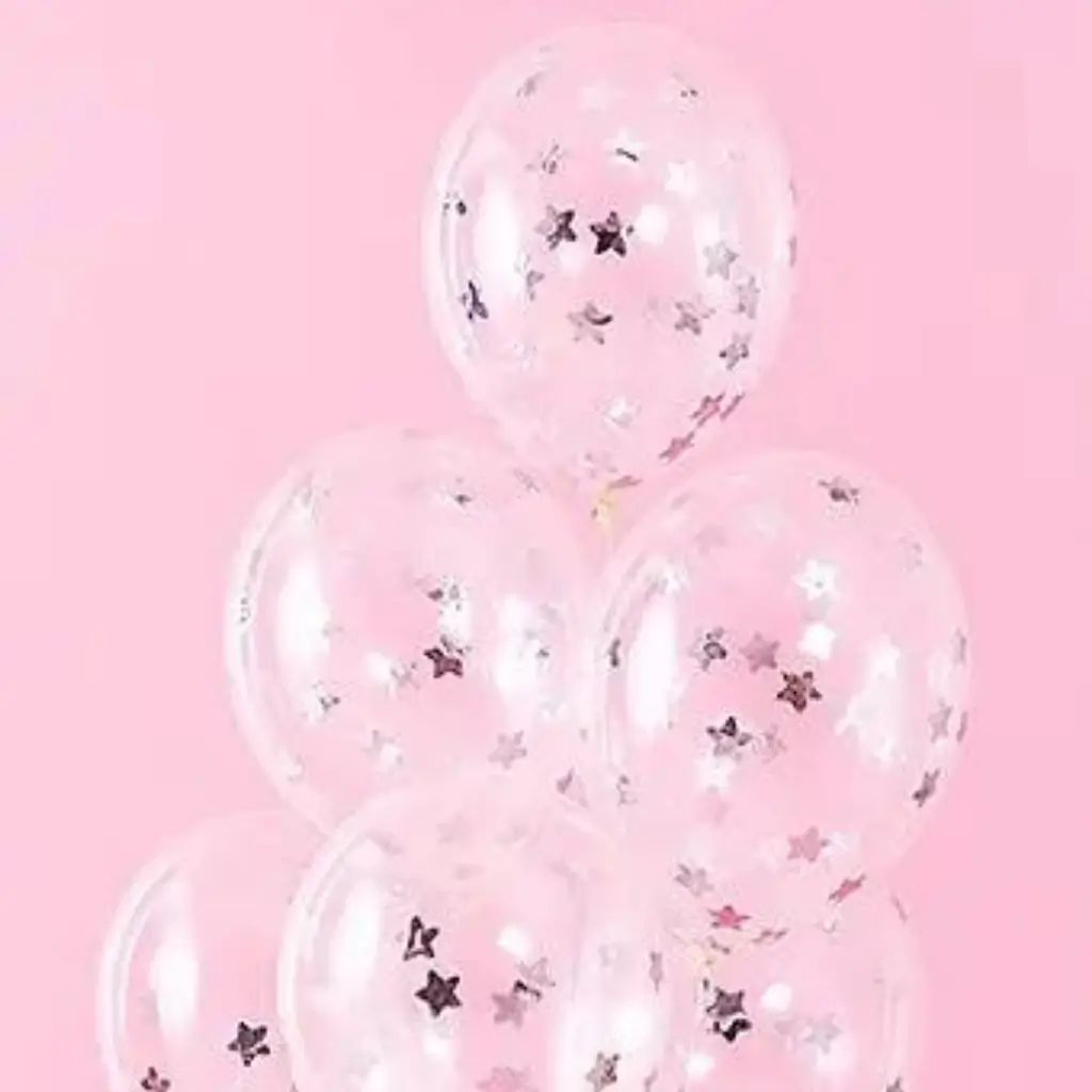 Lot de 6 Ballons Confettis Transparent - Étoile Argent -30cm