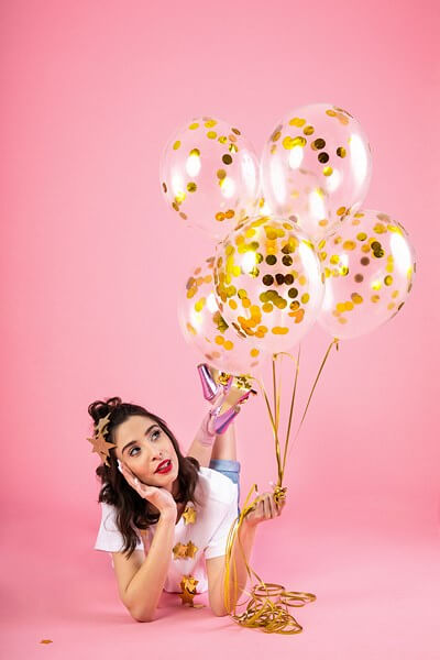 Lot de 6 Ballons Confettis Transparent - Rond Or - 30cm