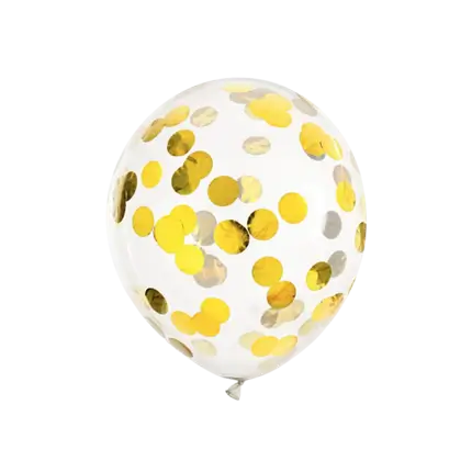 Lot de 6 Ballons Confettis Transparent - Rond Or - 30cm