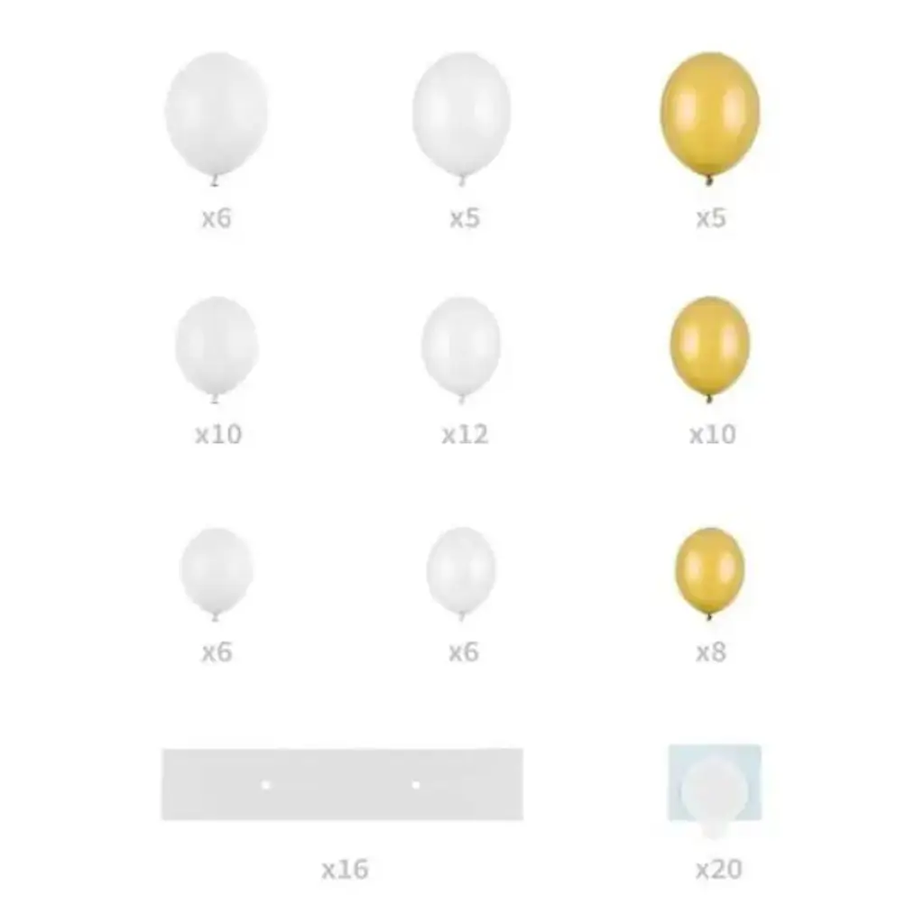 Guirlande de ballons + Support - Coeur Blanc &amp; Or - 160cm
