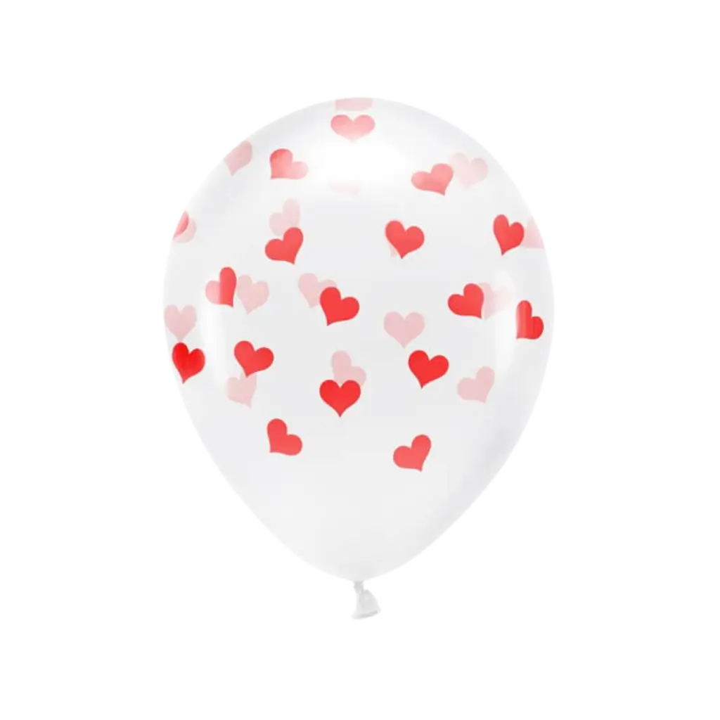 Lot 6 Ballons Transparent - Coeur Rouge - 100% BIODÉGRADABLE