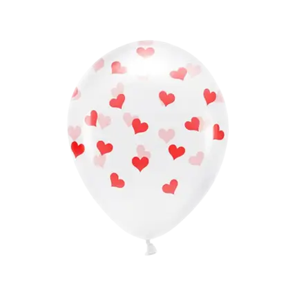 Paquete de 6 globos rojos con diseño de corazones blancos - Sparklers Club