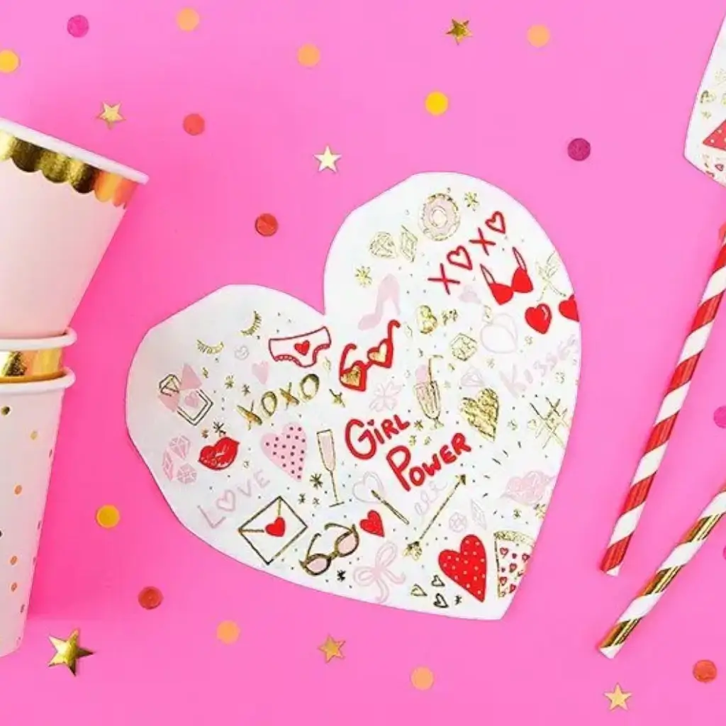 20 Serviettes en papier - Coeur - GIRL POWER - 16x15cm