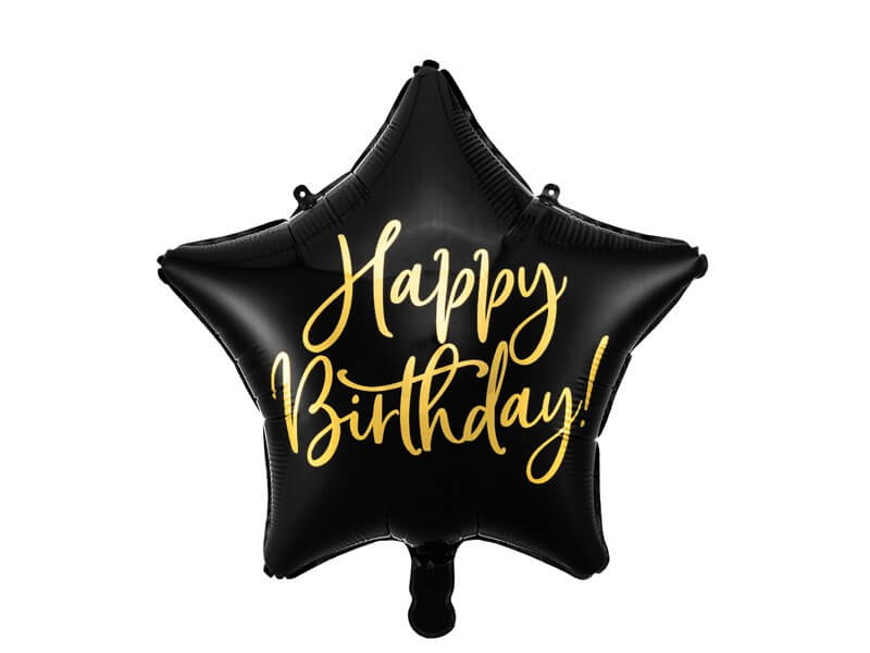 Ballon Mylar Étoile - Happy Birthday - Noir & Or 40cm