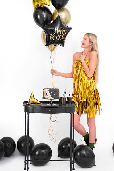 Ballon Mylar Étoile - Happy Birthday - Noir & Or 40cm