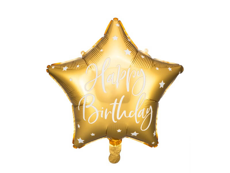 Ballon Mylar Étoile - Happy Birthday - Or & Blanc - 40cm