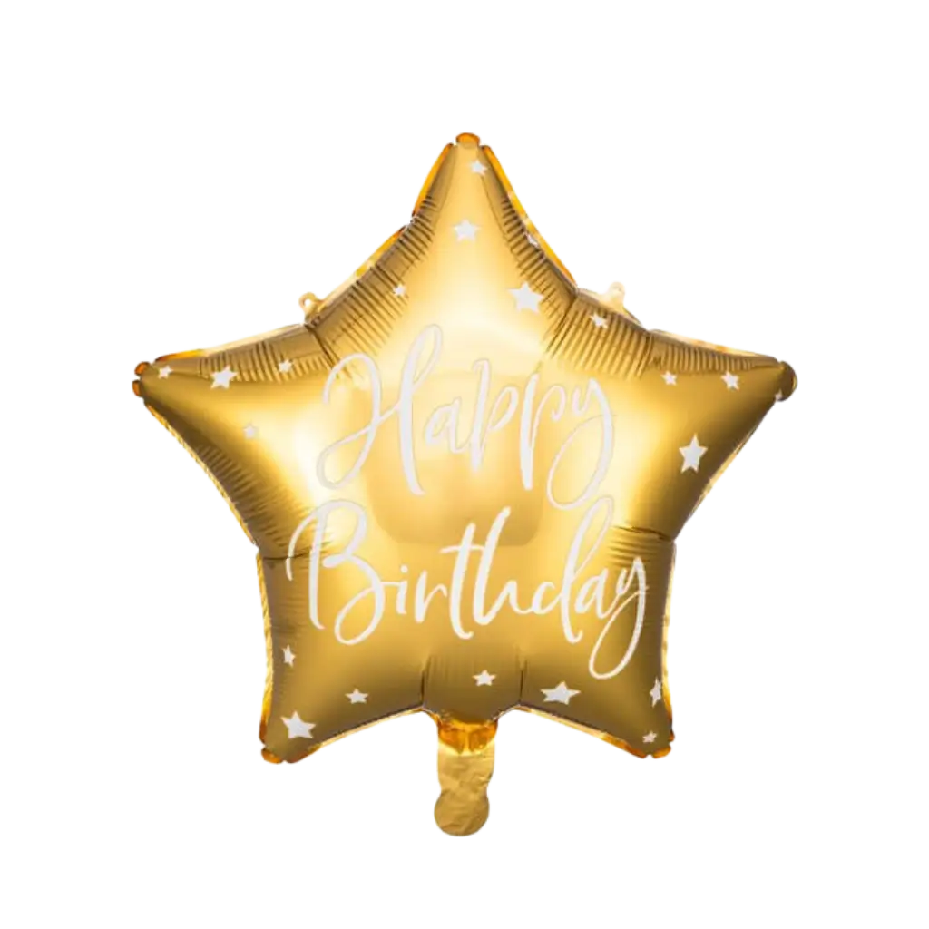 Ballon Mylar Étoile - Happy Birthday - Or &amp; Blanc - 40cm