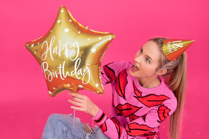 Ballon Mylar Étoile - Happy Birthday - Or & Blanc - 40cm