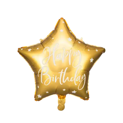 Ballon Mylar Étoile - Happy Birthday - Or & Blanc - 40cm