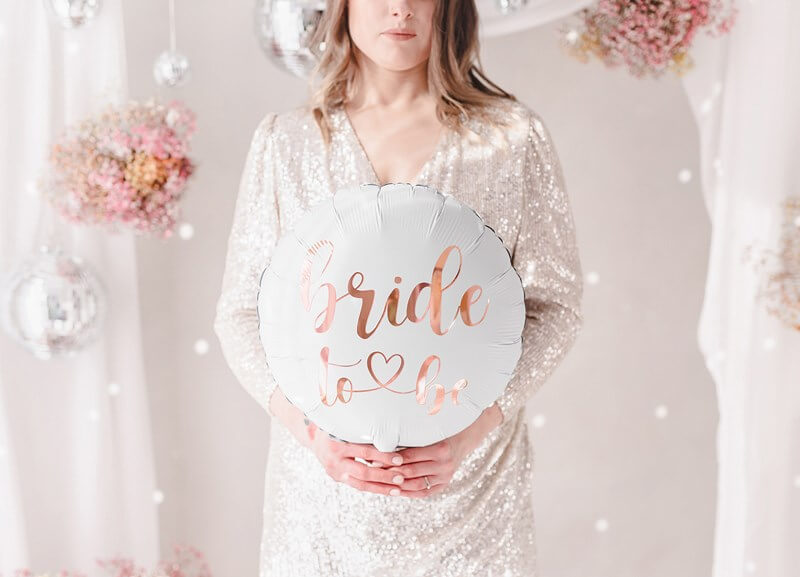 Ballon en Aluminium - Bride Blanc & Or Rose - 45cm