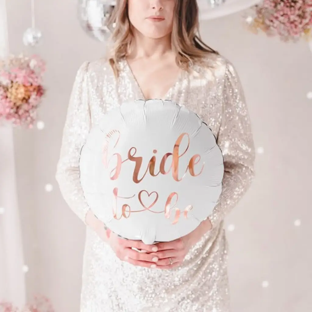 Ballon en Aluminium - Bride Blanc &amp; Or Rose - 45cm