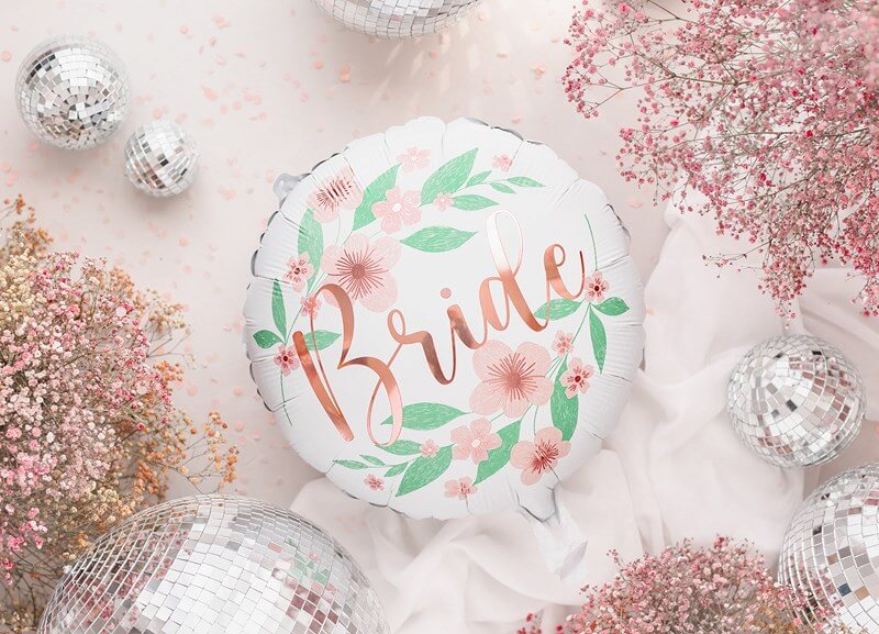 Ballon en Aluminium - Bride Blanc motif Fleurs - 45cm