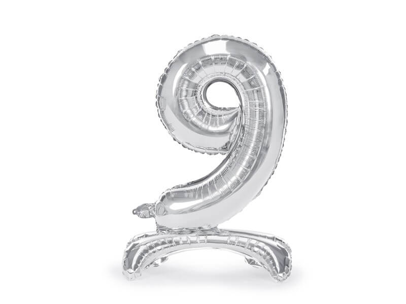 Ballon anniversaire chiffre 9 sur pieds Argent 70cm 