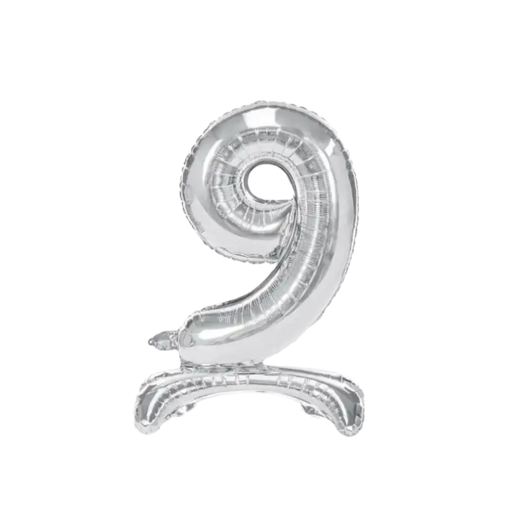 Ballon anniversaire chiffre 9 sur pieds Argent 70cm 