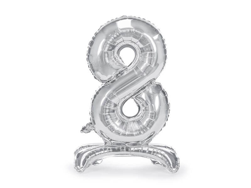 Ballon anniversaire chiffre 8 sur pieds Argent 70cm 