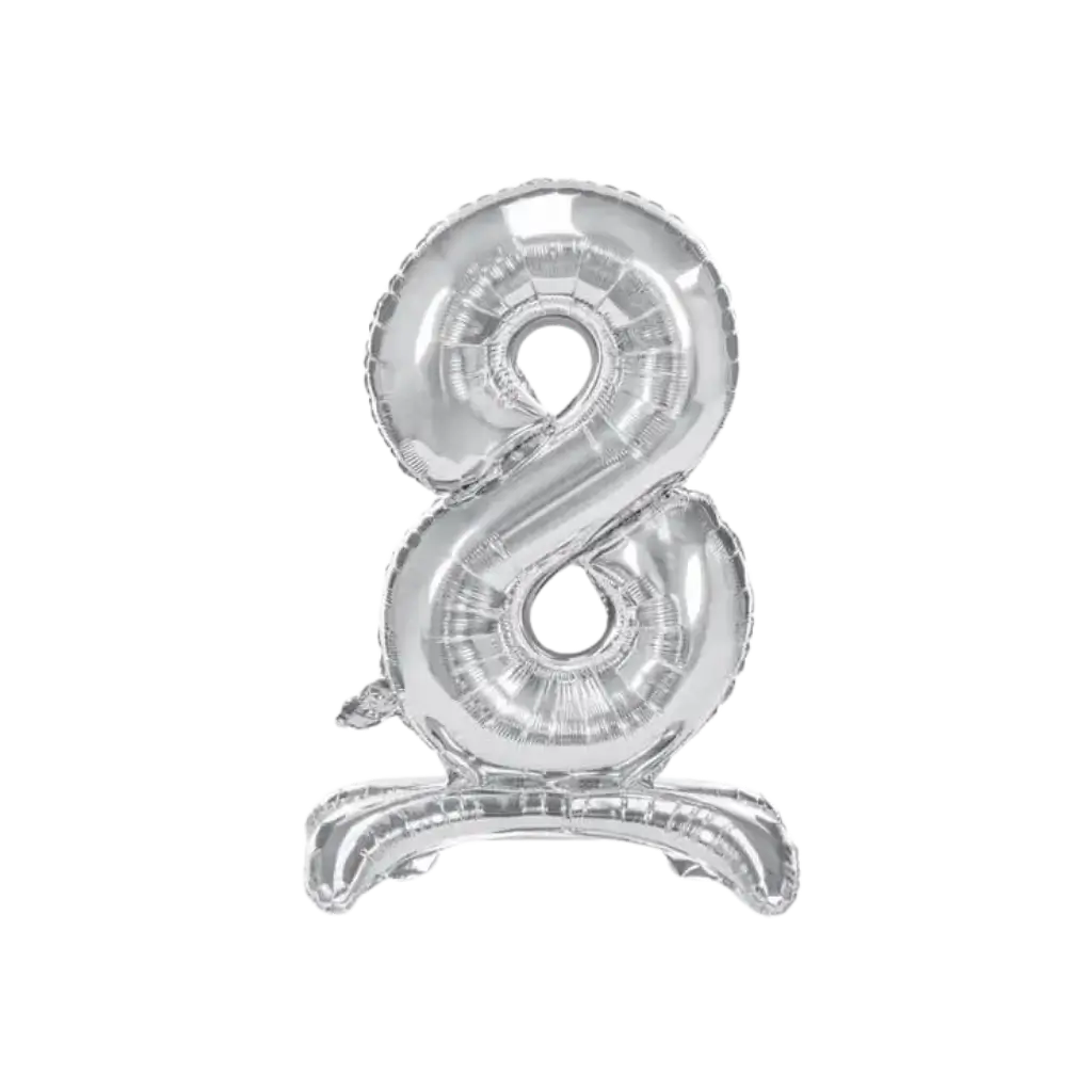 Ballon anniversaire chiffre 8 sur pieds Argent 70cm 