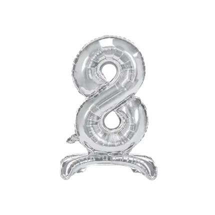 Ballon anniversaire chiffre 8 sur pieds Argent 70cm