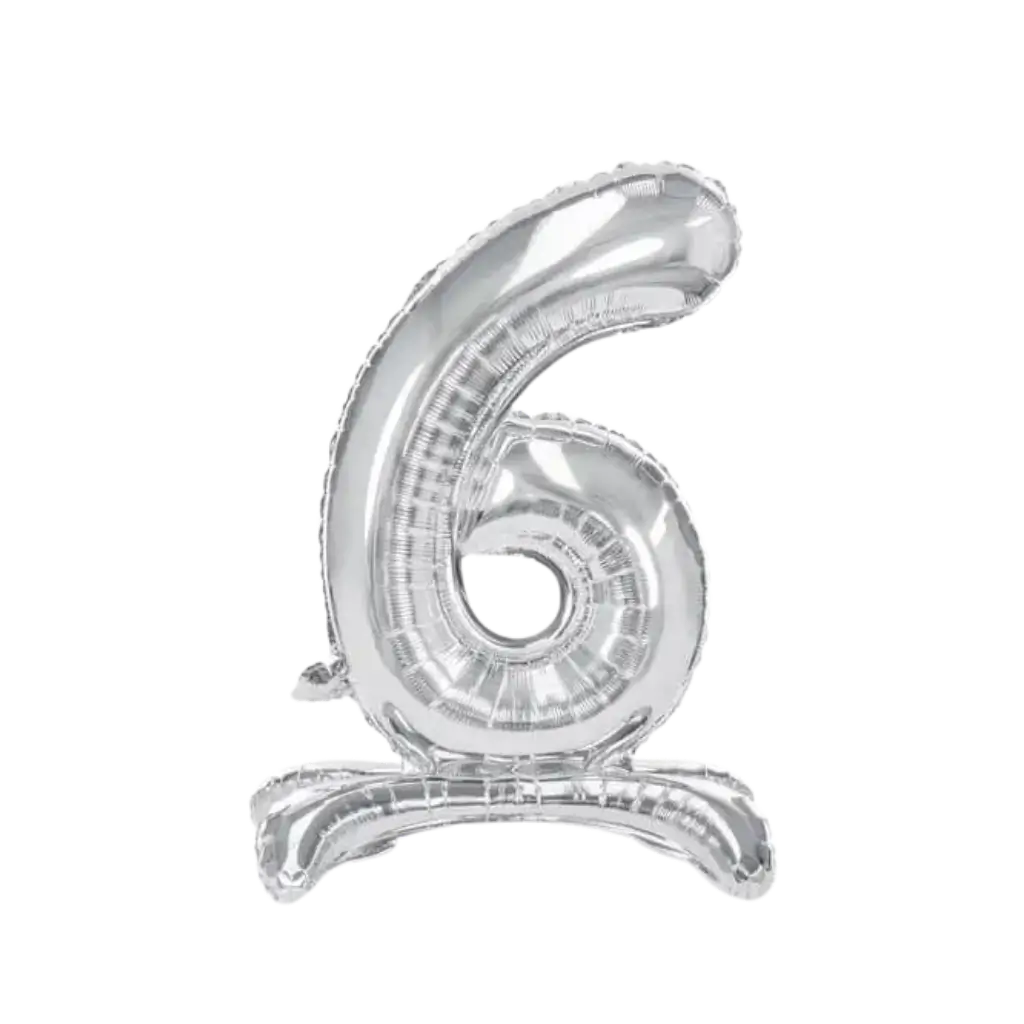 Ballon anniversaire chiffre 6 sur pieds Argent 70cm 