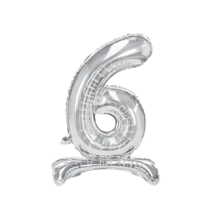 Ballon anniversaire chiffre 6 sur pieds Argent 70cm